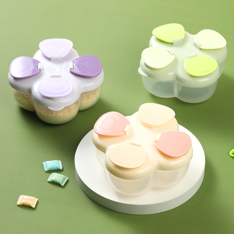 Baby Food Storage Jar - Portable Clover 4-Compartment Formula Canister, One-Touch